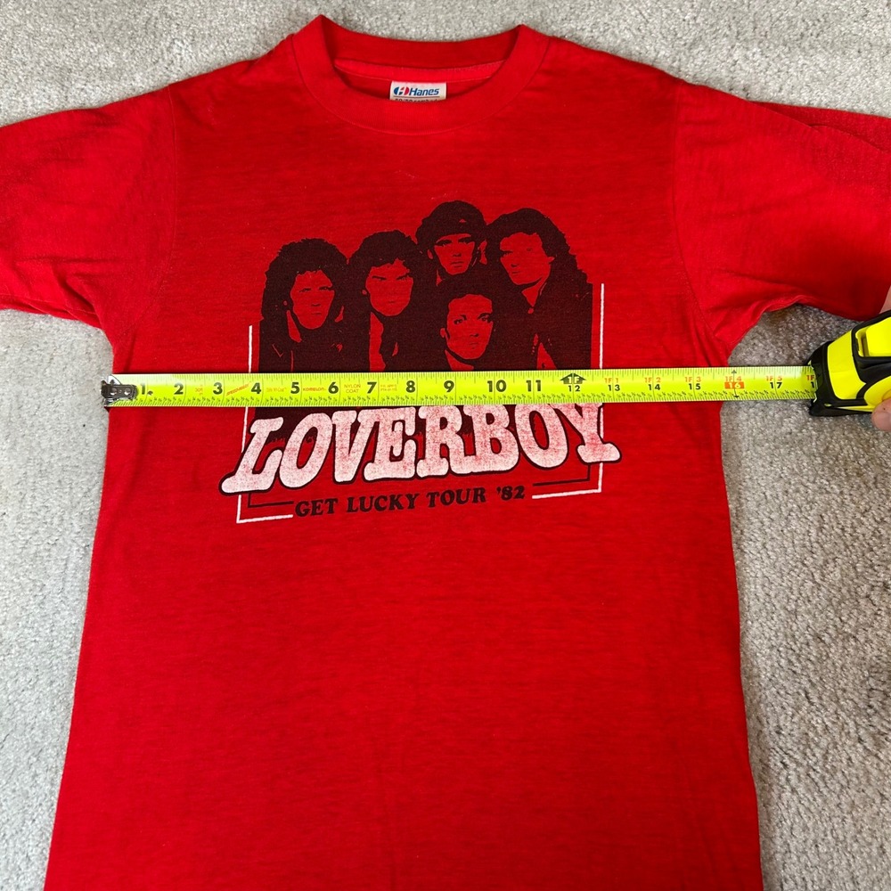 Vintage Hanes Loverboy T-Shirt Mens Small Red 1982 Get Lucky Tour Rock Tee USA - Picture 8 of 10